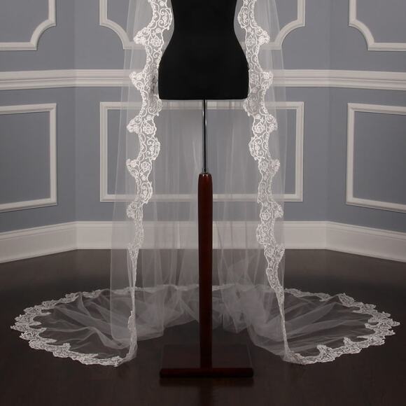 ST PUCCHI M1295 Diamond White Silver Chapel  Long Bridal Wedding Veil main image 6